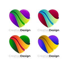 Set Love logo with social design template, heart icon