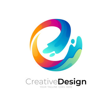 Circle logo with wave design template, water swoosh icon