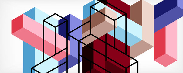 Abstract background. 3d cubes, cubic elements and blocks. Techno or business concept for wallpaper, banner, background, landing page