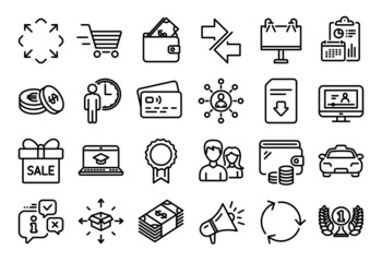 Vector set of Savings, Teamwork and Road banner line icons set. Calendar report, Money wallet and Credit card tag. Sale offer, Online video and Maximize icons. Vector