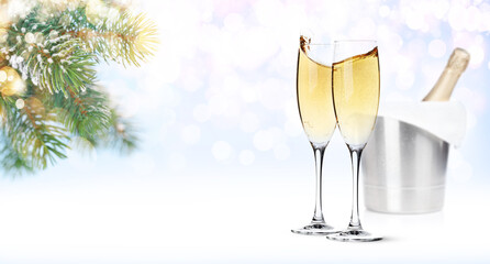 Christmas greeting card with champagne glasses