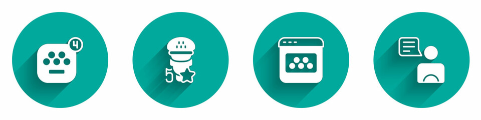 Set Taxi mobile app, service rating, and driver icon with long shadow. Vector