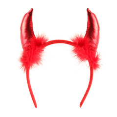 Red devil horns headband for Halloween on white background