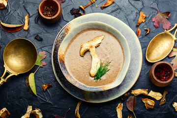 Lenten mushroom puree soup,top view