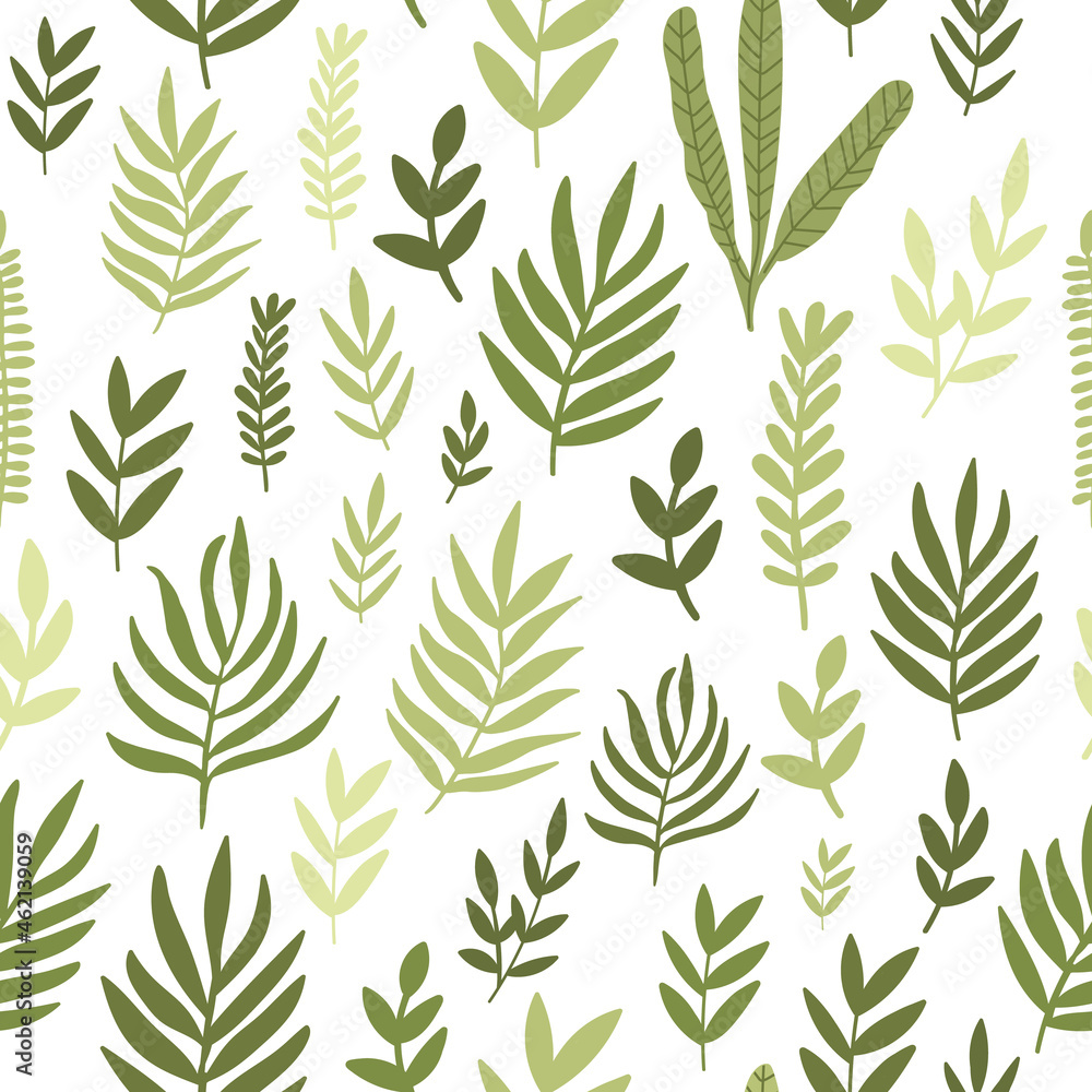 Wall mural Seamless leaf pattern. Green color on white background