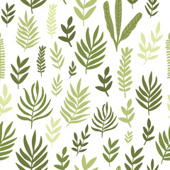 Seamless leaf pattern. Green color on white background