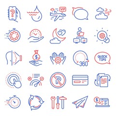 Business icons set. Included icon as Talk bubble, 360 degrees, Face id signs. Income money, Paper plane, Seo timer symbols. Online accounting, Love night, Employee hand. Safe time, Recycle. Vector