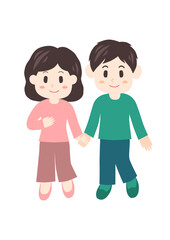 手を繋いで歩く若い男女のイラスト