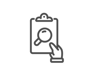 Inspect line icon. Clipboard research sign. Verification file symbol. Quality design element. Line style inspect icon. Editable stroke. Vector