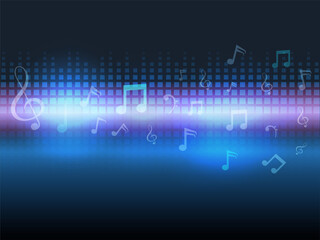 Abstract Shiny Sound Bars Background With Music Notes.