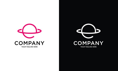 Letter E logo with planet, rocket and orbits lines. Bright vector design for science, biology, physics, chemistry company. © cristal