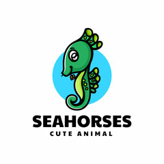 Vector Logo Illustration Seahorse Simple Mascot Style.