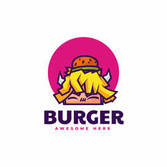 Vector Logo Illustration Burger Boy Simple Mascot Style.