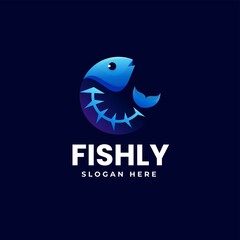 Vector Logo Illustration Fish Bone Gradient Colorful Style.