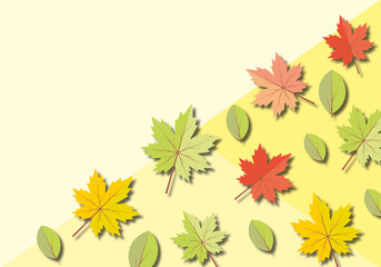 Colourful maple leaves on orange background. Autumn banner concept. Illustration template for autumn banner sale, card, ad, poster, frame, leaflet. Space for the text. Paper art design style.