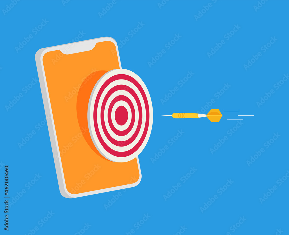 Poster mobile marketing and targeting. smartphone with dartboard in the screen.