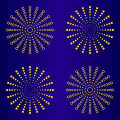 Yellow Dotted Fireworks On Blue Background.