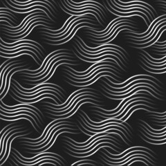 Endless Overlapping Wave Line Pattern Background in Black And White Color.