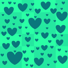 Fototapeta na wymiar Love Theme Seamless Pattern Decorated On Green Grid Background.