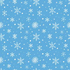 Seamless pattern with snowflakes. Endless vector snowfall. Winter 2022. Winter vector illustration.