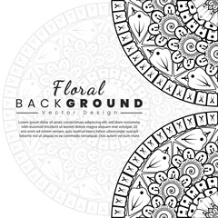 Background with mehndi flowers. Black lines on white background. Banner or card template