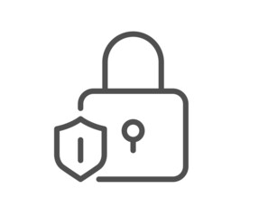 Lock line icon. Padlock protection sign. Security access shield. Quality design element. Line style lock icon. Editable stroke. Vector