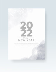 Happy new year 2022 poster or card template with watercolor wash splash 