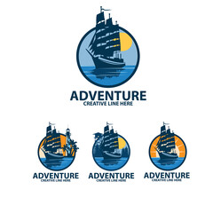sailing ship logo set