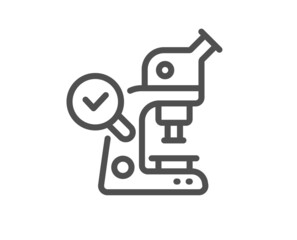 Fototapeta premium Microscope line icon. Laboratory equipment sign. Science lab instrument symbol. Quality design element. Line style microscope icon. Editable stroke. Vector