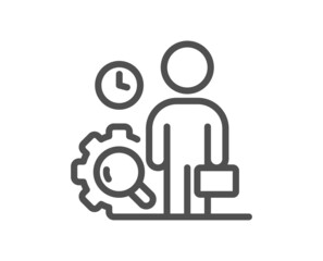 Inspect line icon. Quality research sign. Person verification symbol. Quality design element. Line style inspect icon. Editable stroke. Vector