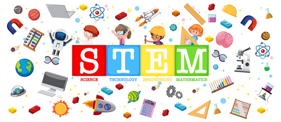 Colourful STEM education logo with learning elements