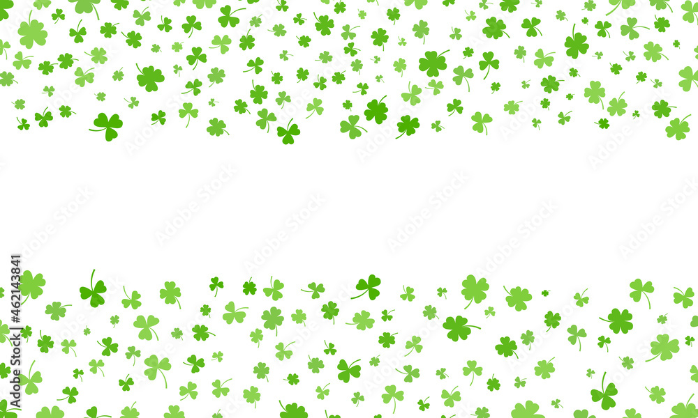 Poster shamrock or green clover leaves pattern background flat design vector illustration isolated on white