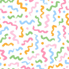 Creative seamless pattern with grunge brush strokes on white background. Good for nursery prints, cards posters, wrapping paper, scrapbooking, kids apparel, etc. 