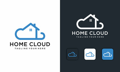 Cloud home logo vector line style and icon design vector template.on a navy blue and white background.