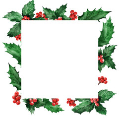 A set of watercolor Christmas frames with a holly plant