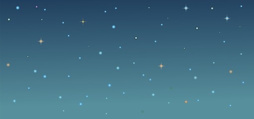 Evening starry sky. Illustration in cartoon style flat design. Heavenly atmosphere. Vector - obrazy, fototapety, plakaty