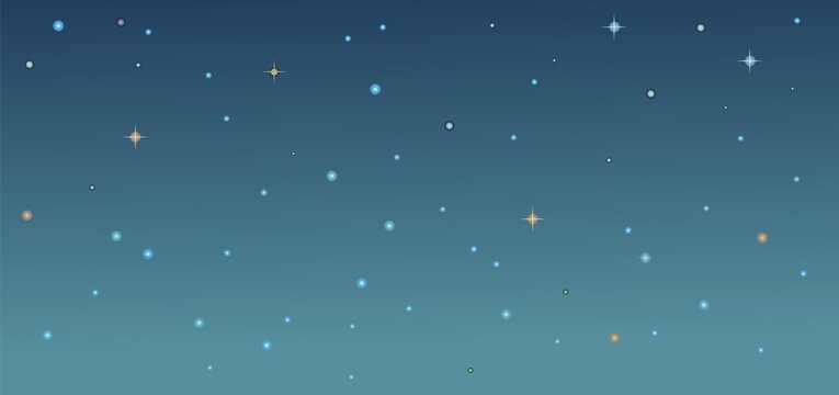 Evening starry sky. Illustration in cartoon style flat design. Heavenly atmosphere. Vector