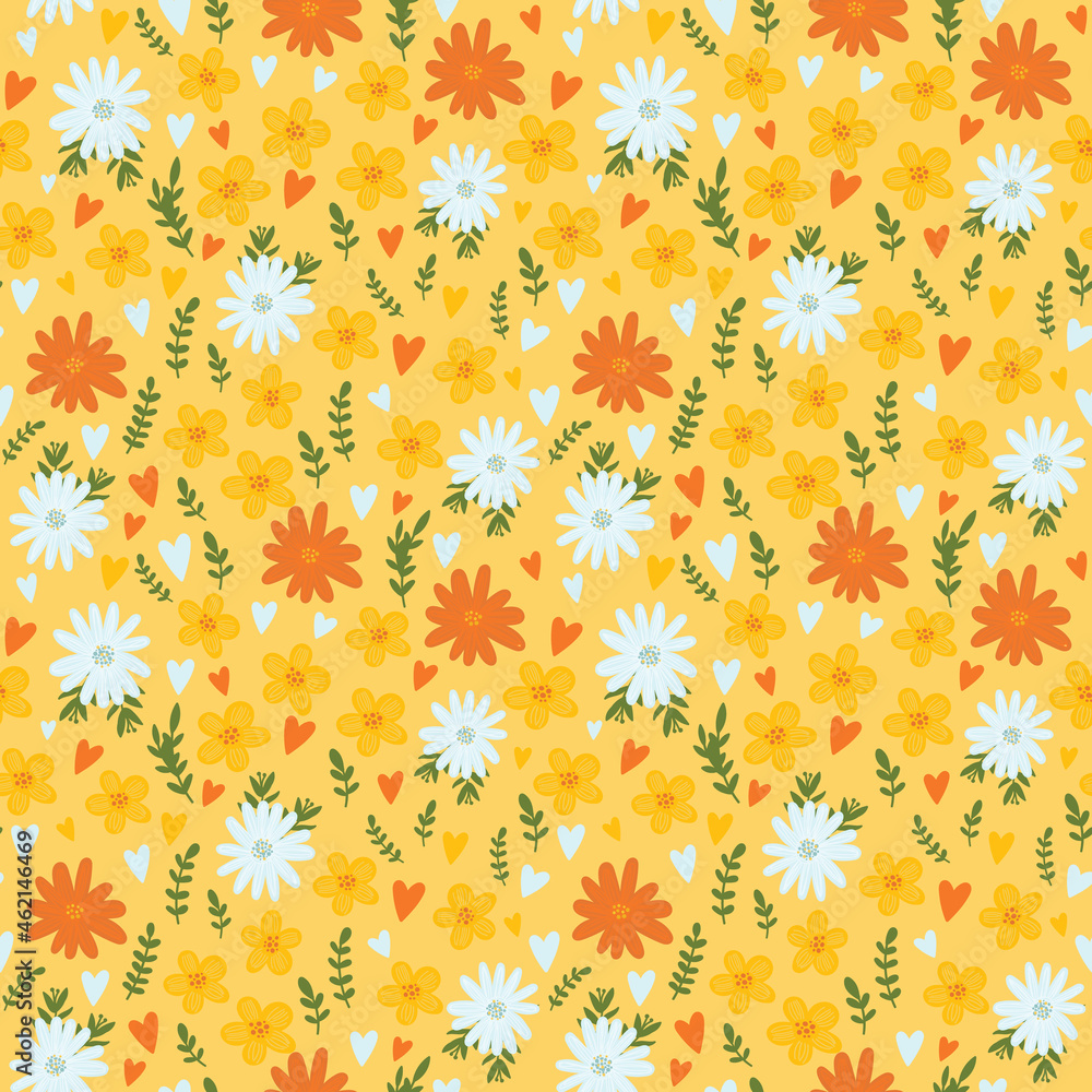 Wall mural seamless pattern with yellow flowers, vector illustration. summer pattern.