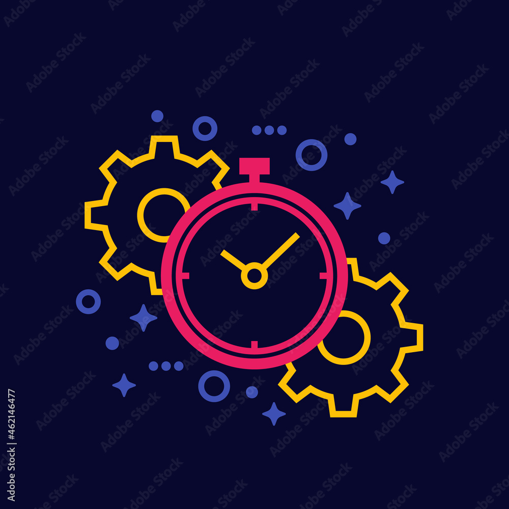 Poster productivity icon with timer and cogs