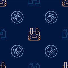 Set line Binoculars, Paw search and Bulletproof vest on seamless pattern. Vector