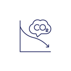 co2, carbon emissions reduction icon with graph, line vector