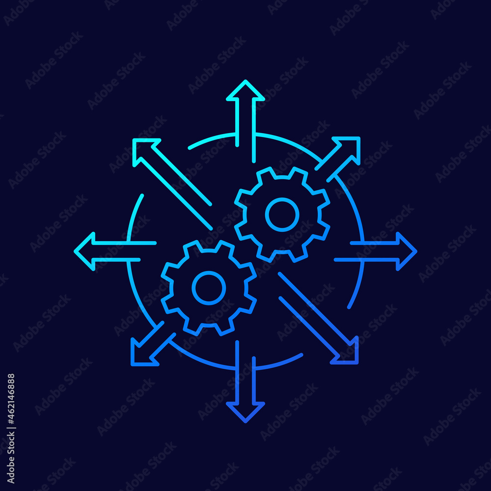 Poster automation and integration line icon, vector