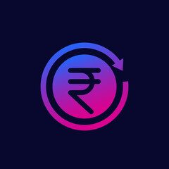 indian rupee cashback, refund icon, vector