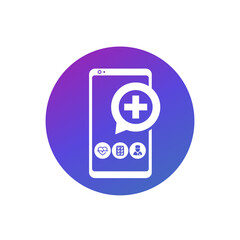 Telemedicine, online medical consultation app vector icon
