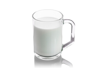  milk in a glass. milk in a clear glass isolated on a white background.