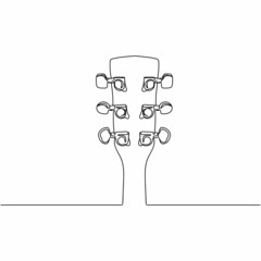 Continuous one line drawing of a acoustic guitar headstock in silhouette on a white background. Linear stylized.