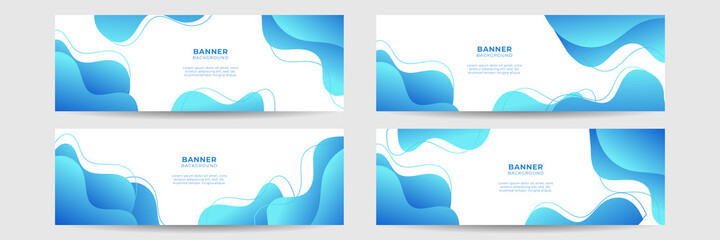 Set of abstract geometric blue banner background