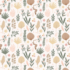 Fototapeta na wymiar Spring seamless pattern. Boho florals,, flower. Perfect for kids wall wallpaper, gift paper, pattern fills, web page background, greeting cards.