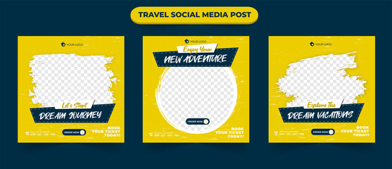 Set of tour travel and journey holiday sale social media post template web banner flyer or poster for travelling agency business promotion design