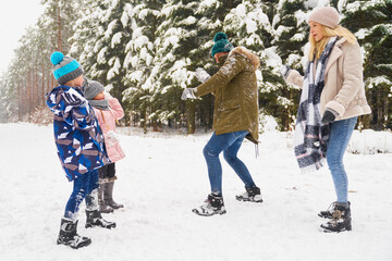 Fototapeta na wymiar Family playing outdoors at winter
